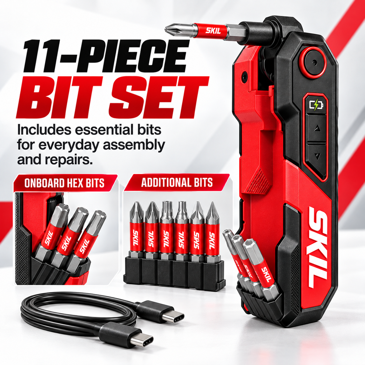 🛠️Rechargeable Powered Folding Hex Key – 3-Angle Electric Driver with 11-Piece Bit Set