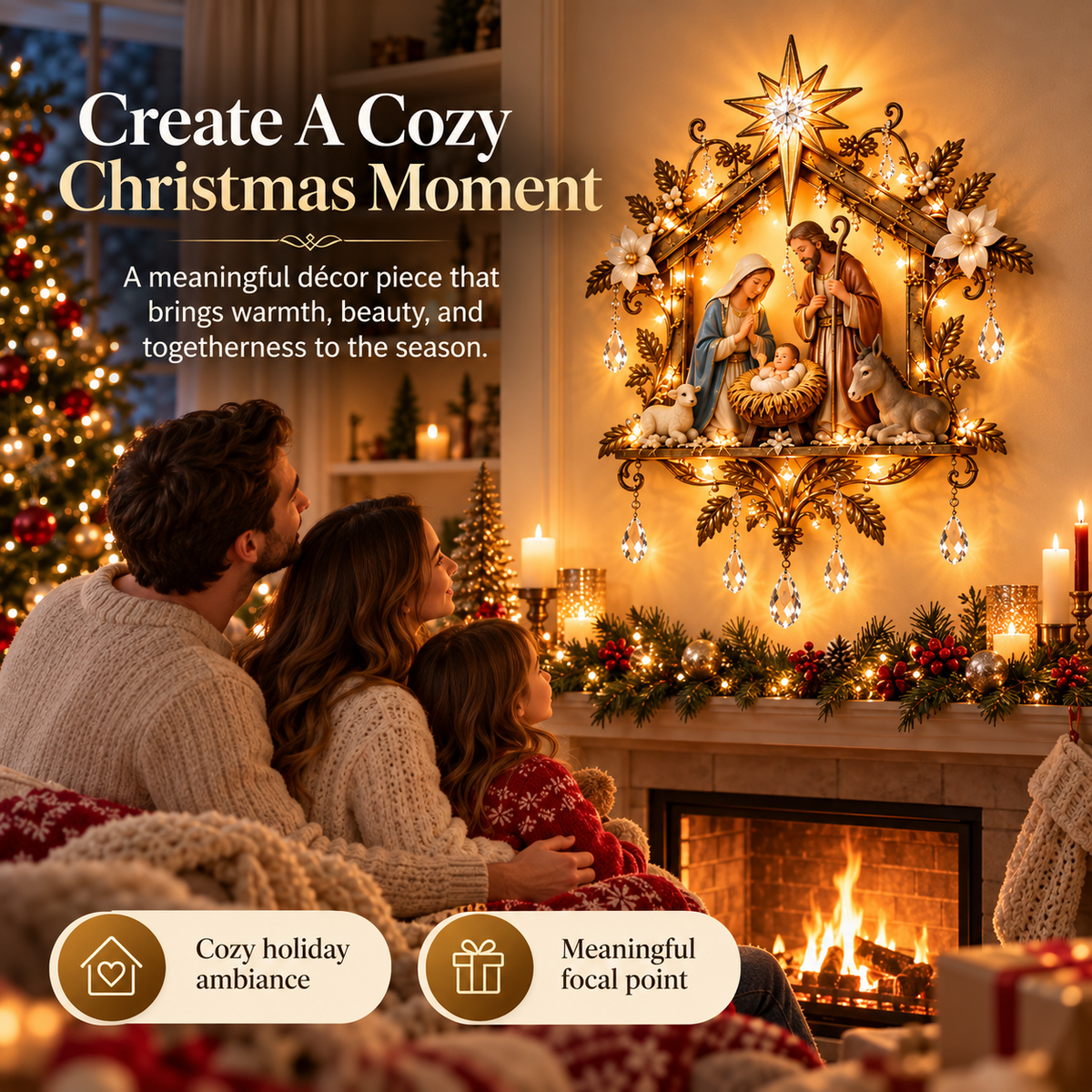 Illuminated Nativity Wall Decor – Lighted Holy Family Christmas Display