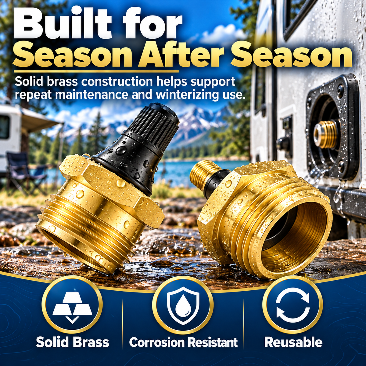 🚐🔧 Brass RV Water Line Blow-Out Plugs with Valve