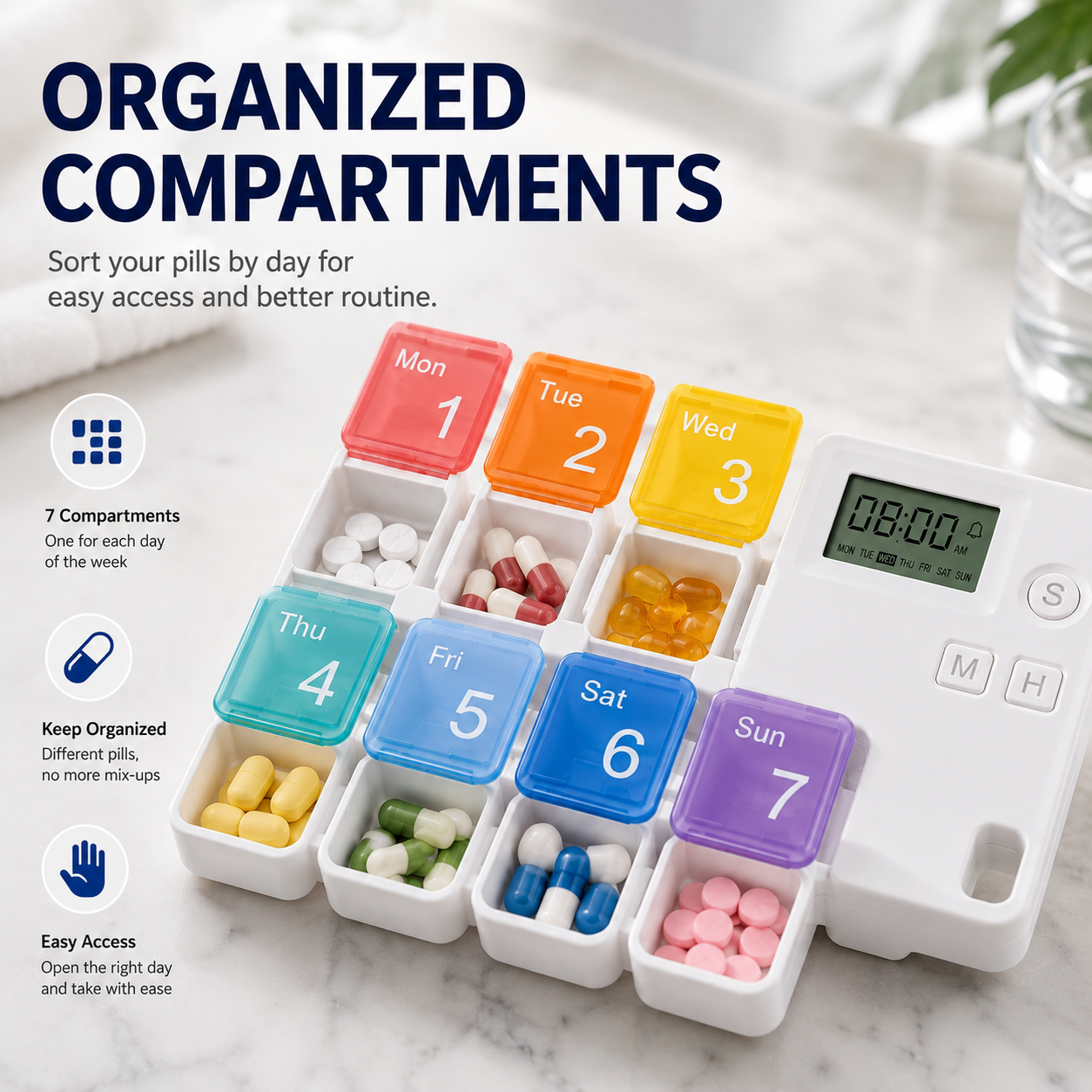 💊Smart Timed Reminder Pill Organizer | 7-Day Medication Alarm Box