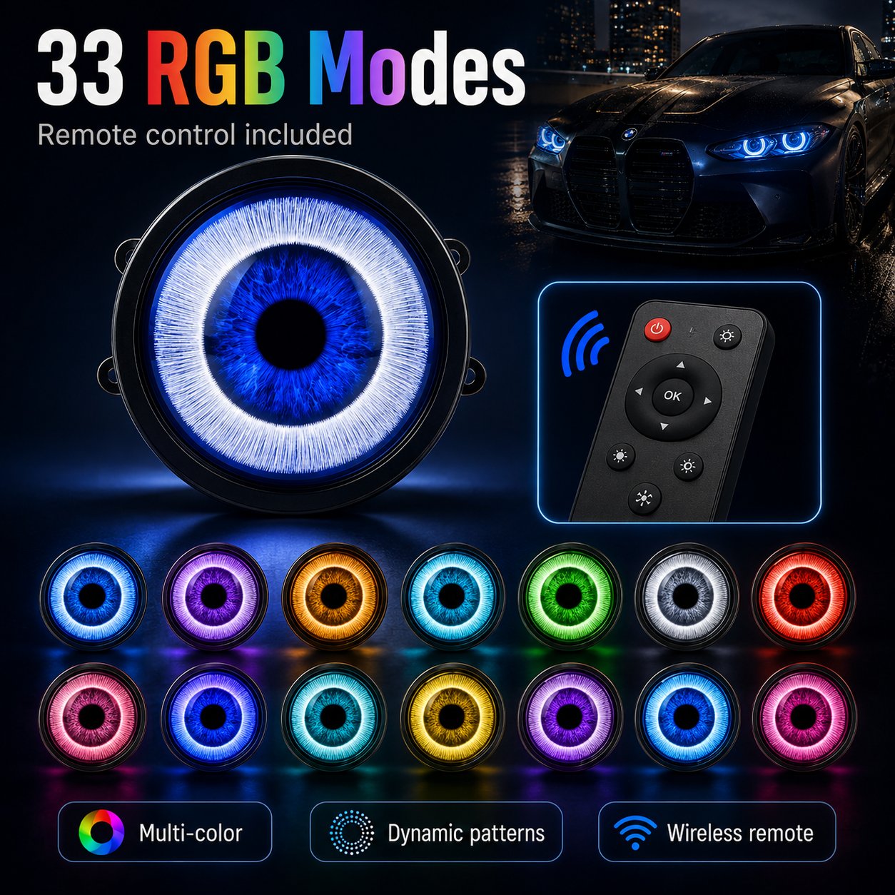 👁️Animated Demon Eye LED Projector Headlight Kit