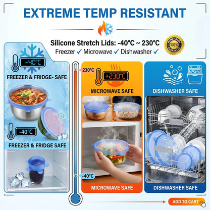 🔥 HOT SALE 🔥Universal Reusable Silicone Lids – 6-Pack Self-Sealing Food Covers for Various Container Sizes
