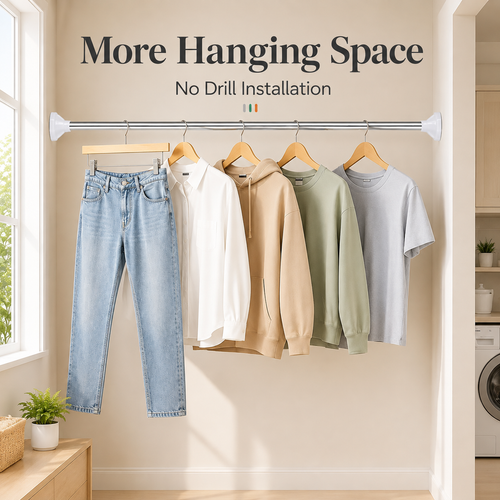 ⚡ Expandable Closet Rod – Punch-Free, Adjustable, No Drilling