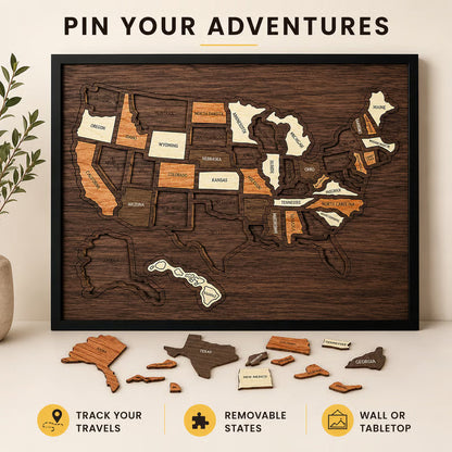 🔥Wooden USA Travel Map Puzzle – Turn Every Trip Into a Memory🧩