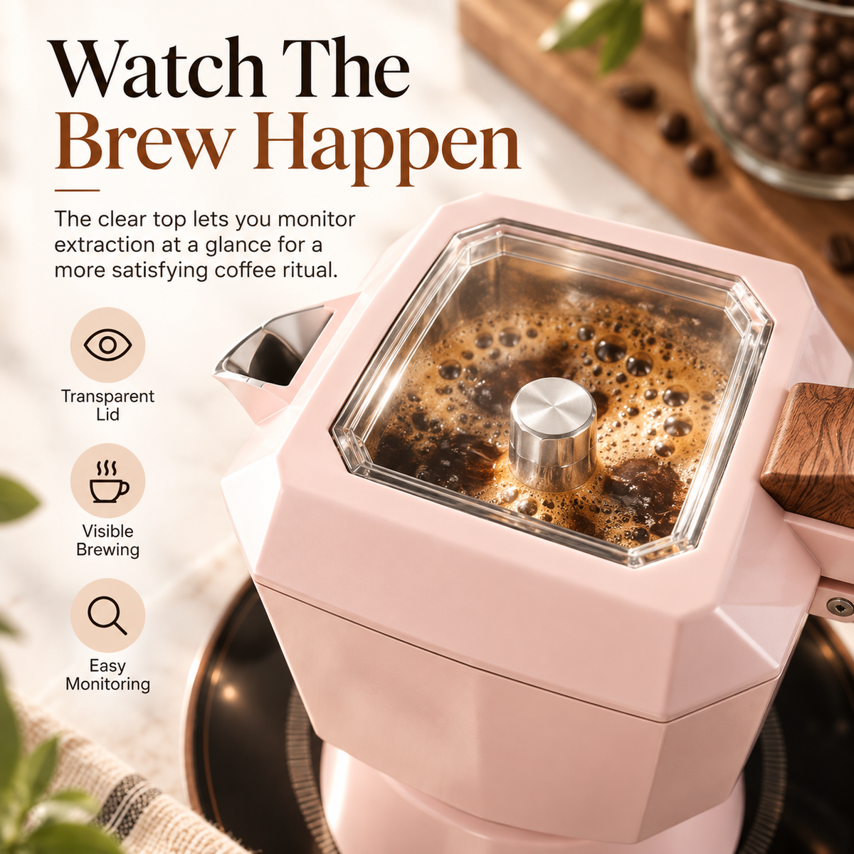 ☕ Compact Stovetop Coffee Maker – Watch Your Coffee Brew