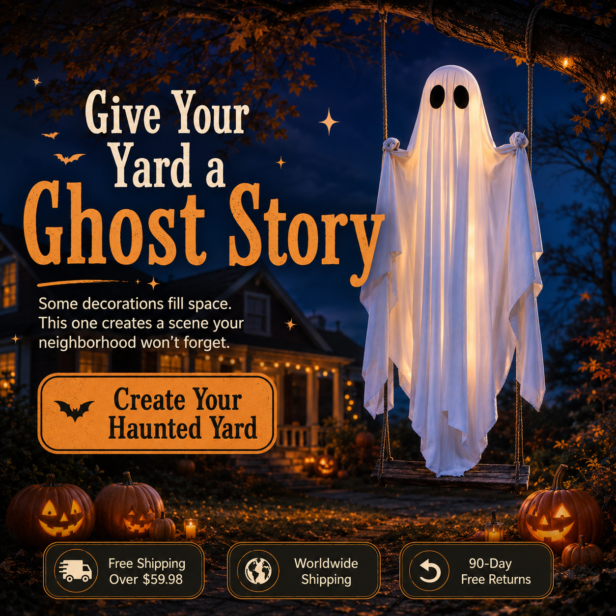 👻Haunted Swinging Ghost Halloween Yard Decoration – Hanging Outdoor Decor