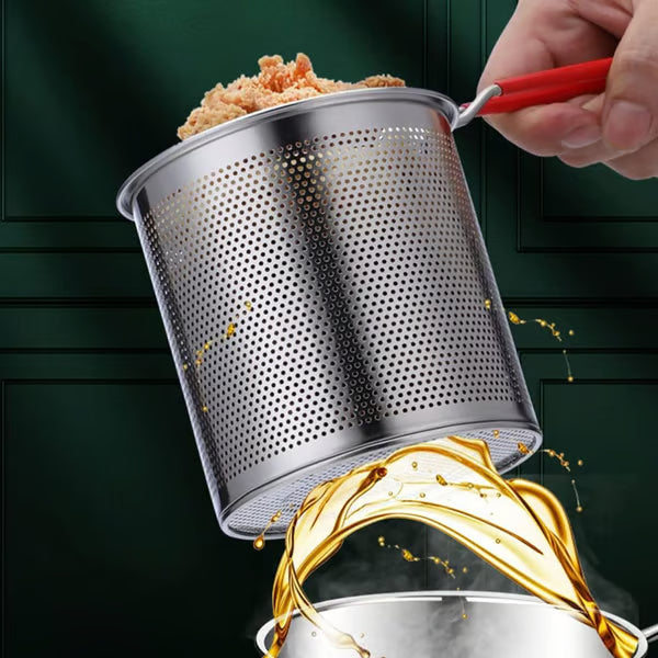 1 Set Stainless Steel Stock Fry Pot with Strainer Basket
