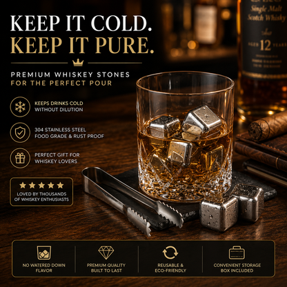🔥 50% OFF TODAY | Stainless Steel Whiskey Stones – Chill Drinks Without Dilution 🥃
