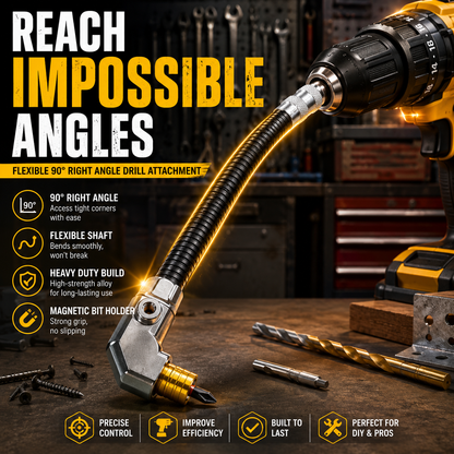 Flexible 90° Right Angle Drill Attachment – Tight Space Driver Adapter