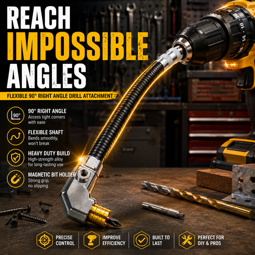 Flexible 90° Right Angle Drill Attachment – Tight Space Driver Adapter