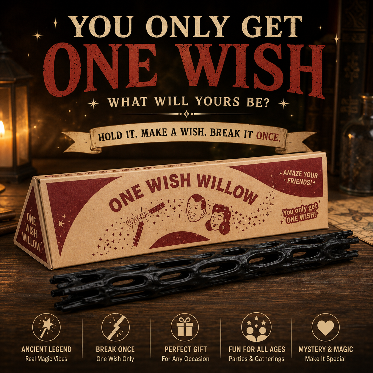 ✨ One Wish Willow – Breakable Mystery Wish Prop With Retro Gift Box