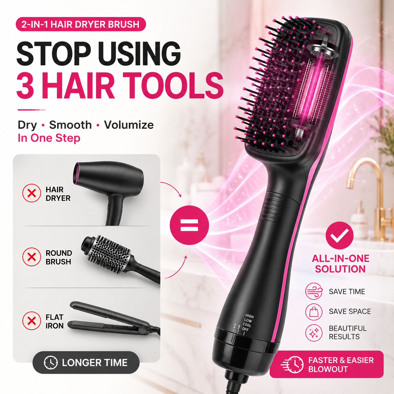 2-in-1 Hot Air Hair Styler Brush – Salon Blowout Volume & Frizz Control Tool