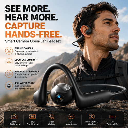 🔥 Smart Open-Ear Camera Headset – Hands-Free POV Recording & Audio