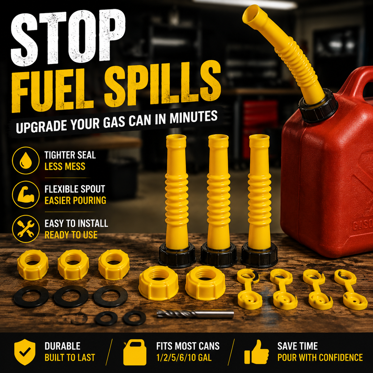⛽ Upgraded Gas Can Spout Replacement Kit | Stop Leaks & Pour Easier.
