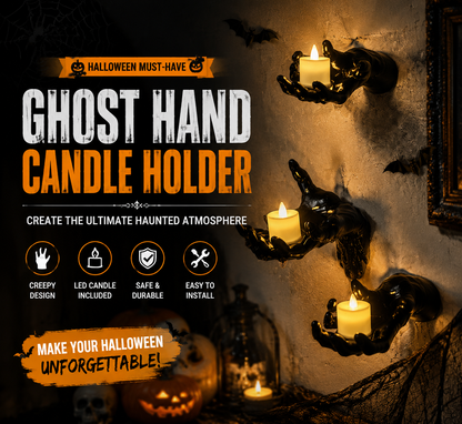 🔥 FLASH SALE 50% OFF – Ghost Hand LED Candle Holder Set – Spooky Gothic Halloween Decor
