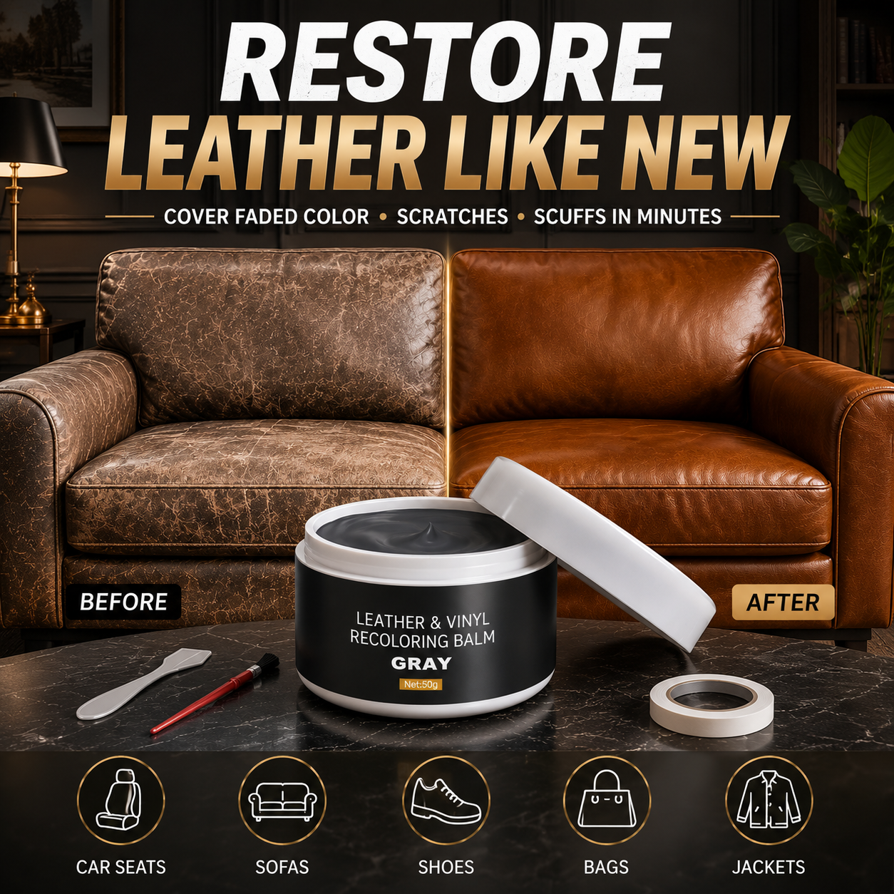 ✨Leather & Vinyl Recoloring Balm Kit – Restore Faded Seats, Sofas & Shoes