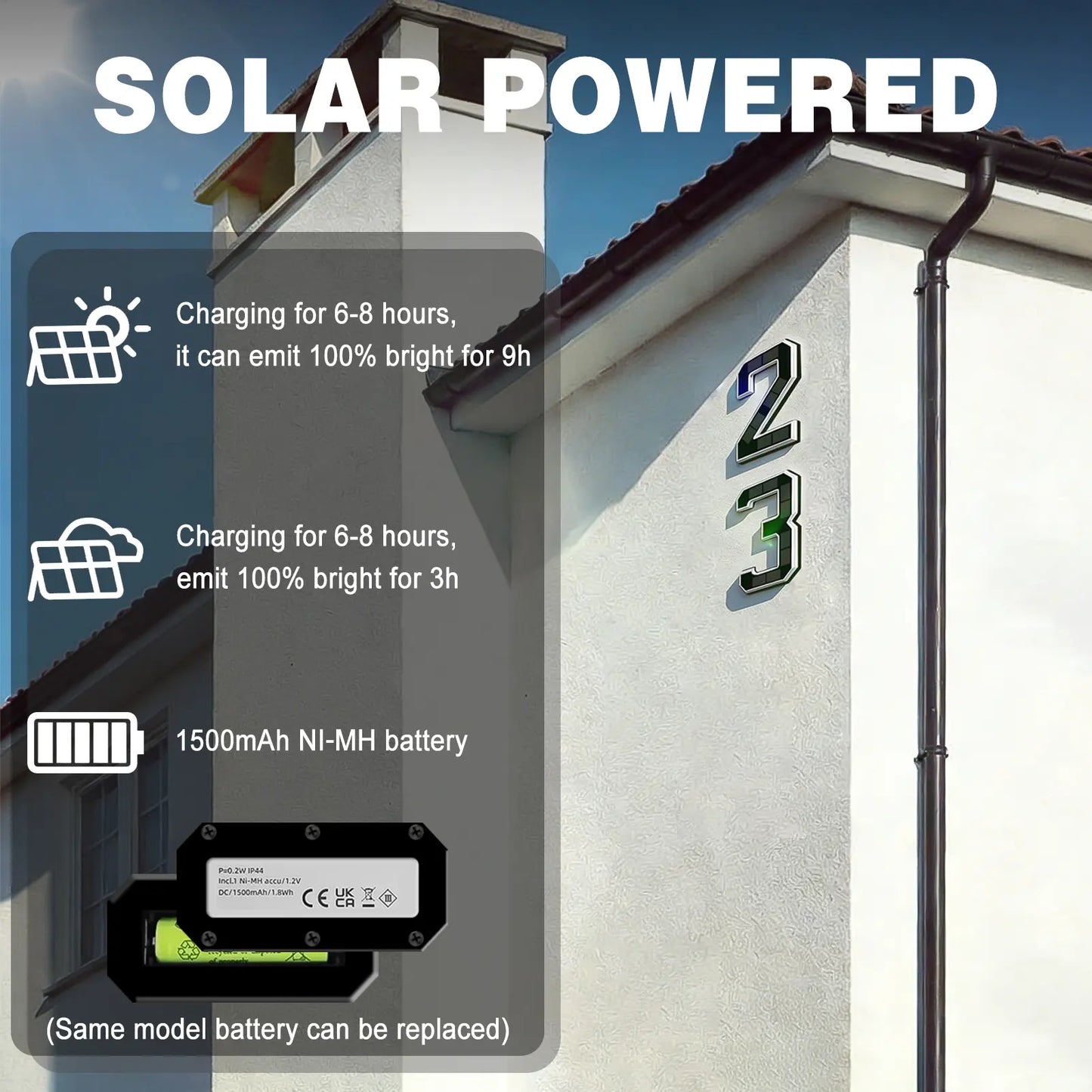 ISUNMEA 9 Inch Solar Lighted House Numbers for Outside, Light Up Waterproof LED Address Numbers Signs