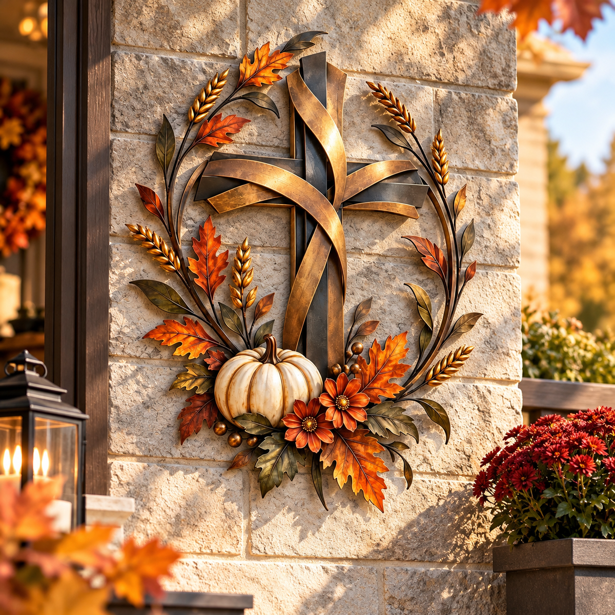 ✝️🍂 Autumn Cross & Pumpkin Metal Wall Art 🎃🌾 | Faith-Inspired Fall & Farmhouse Decor ✨🏡