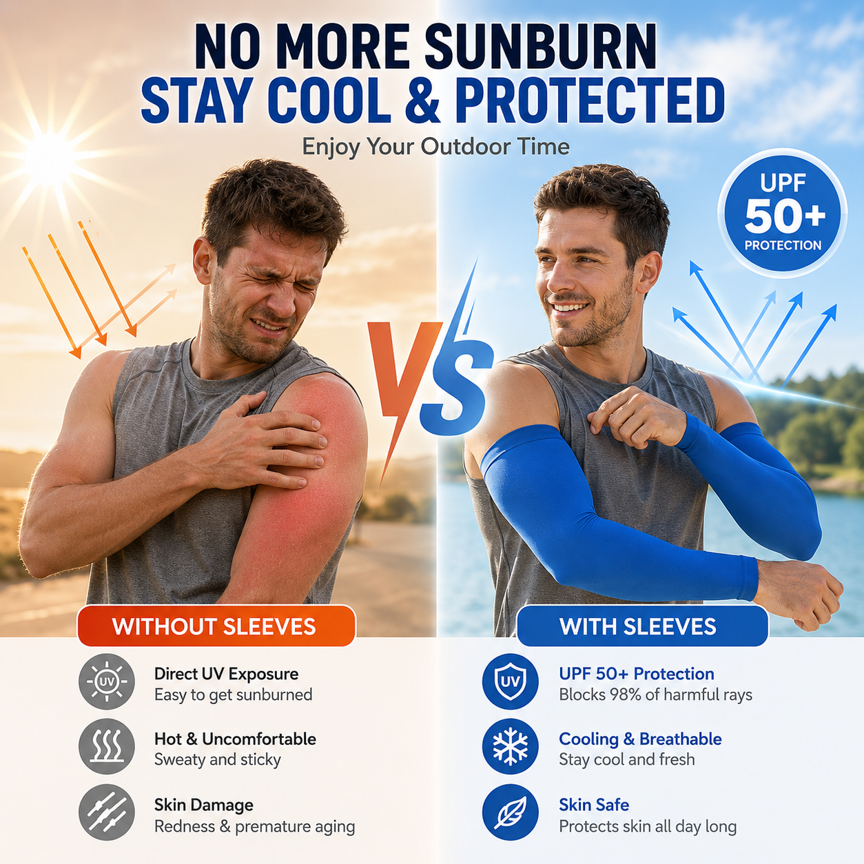 🔥 50% OFF | ☀️ UPF 50+ Cooling Sun Sleeves – Stay Cool & Protected Outdoors