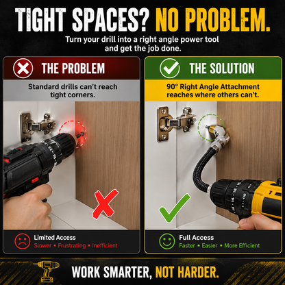 Flexible 90° Right Angle Drill Attachment – Tight Space Driver Adapter