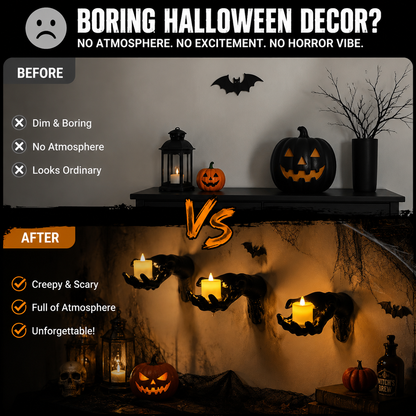 🔥 FLASH SALE 50% OFF – Ghost Hand LED Candle Holder Set – Spooky Gothic Halloween Decor