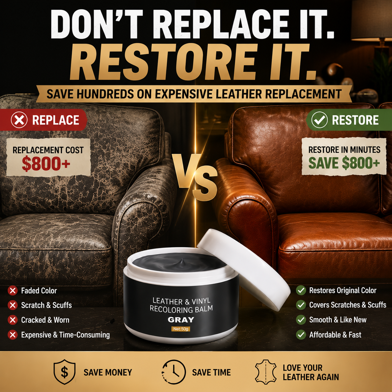 ✨Leather & Vinyl Recoloring Balm Kit – Restore Faded Seats, Sofas & Shoes