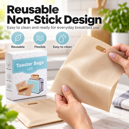 🥪15-Pack Reusable Non-Stick Toaster Bags – Mess-Free Grilled Sandwiches