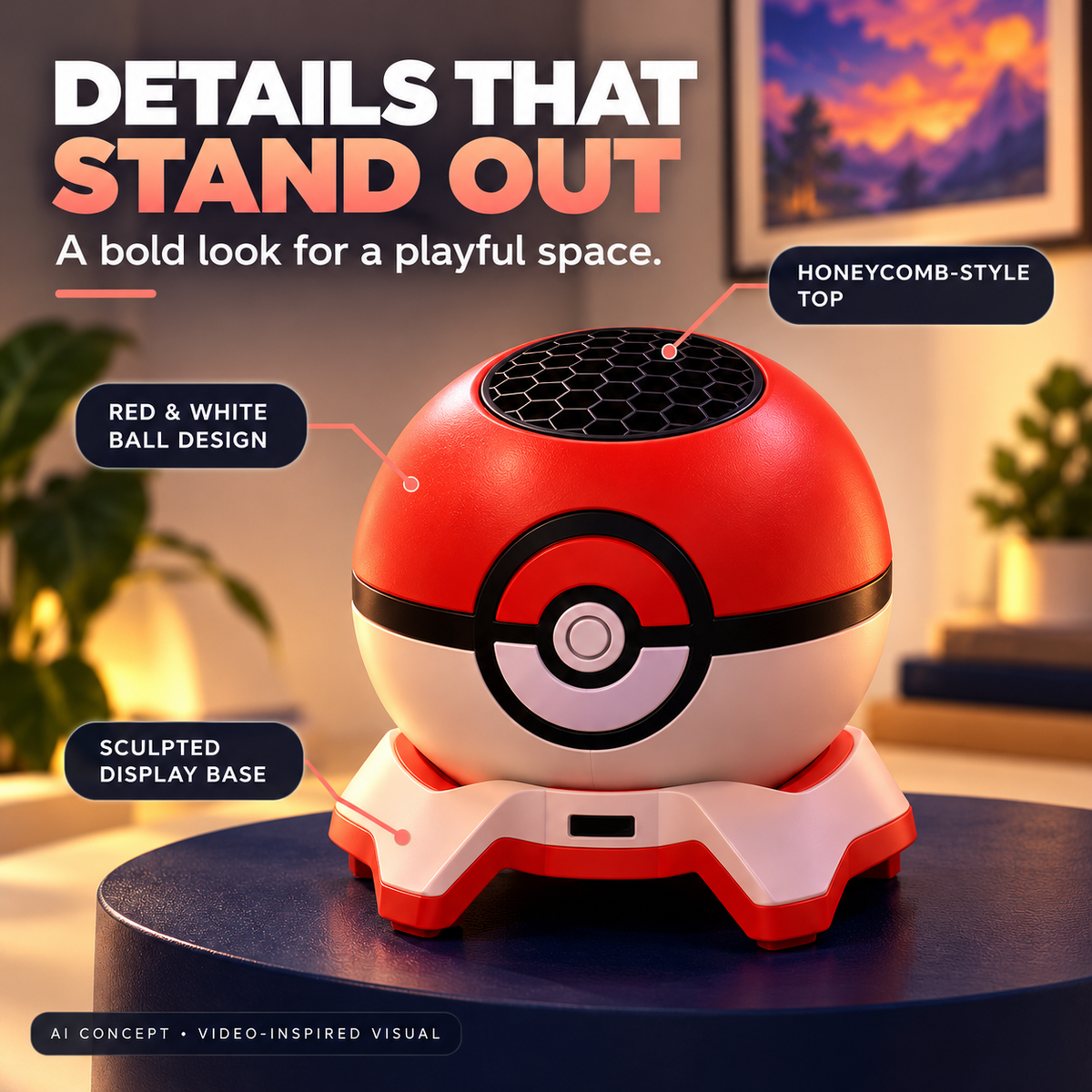 AI concept: product design details with honeycomb top and sculpted base