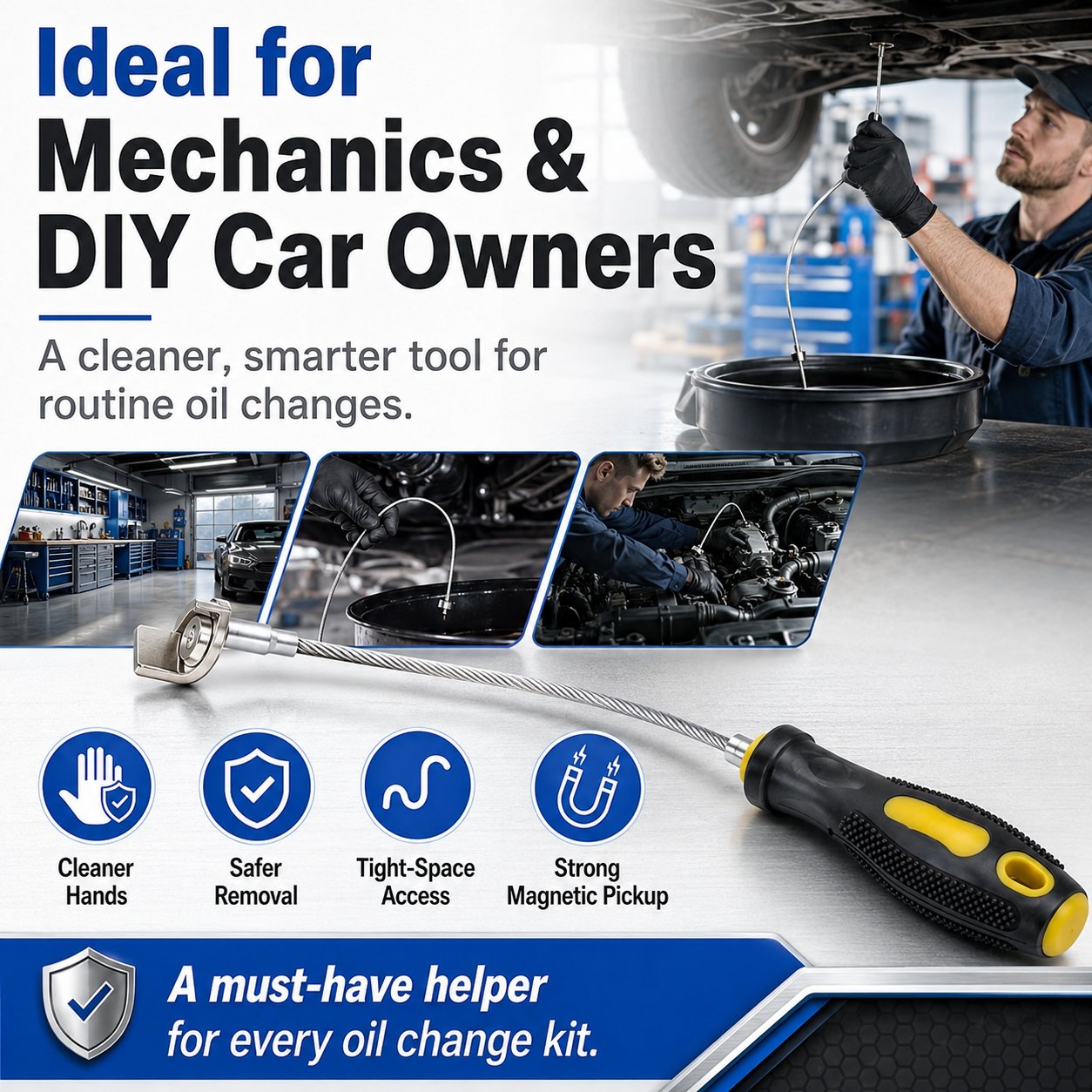 Magnetic Oil Drain Plug Remover with 14-Inch Flexible Shaft