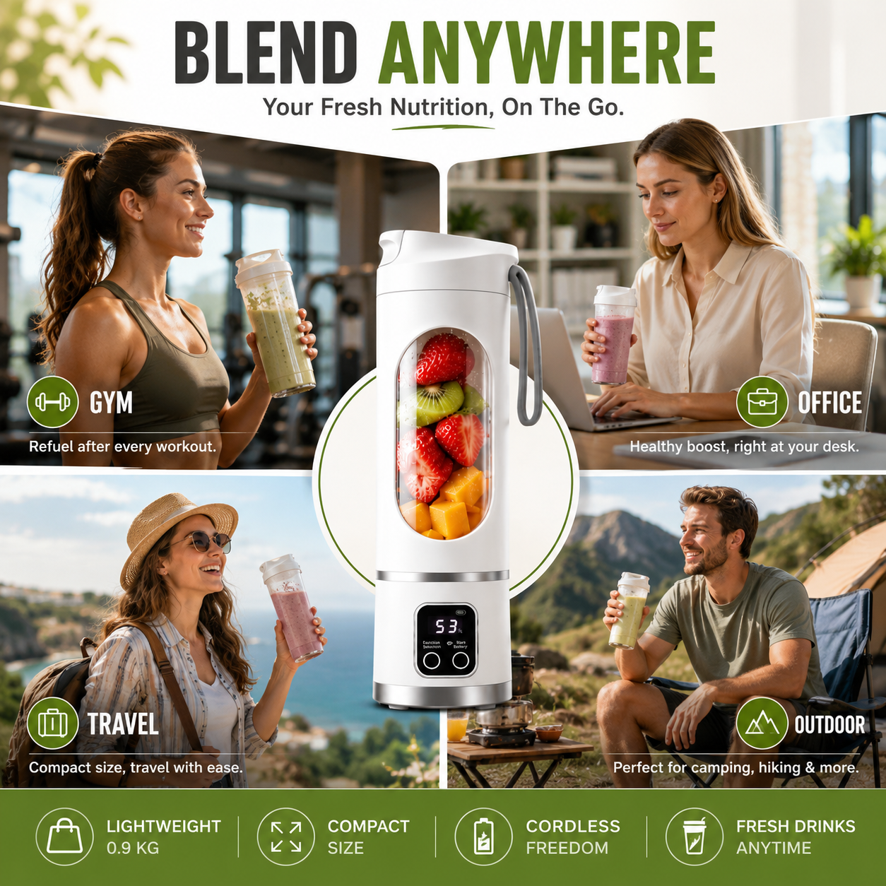 Portable USB Blender with LED Display - Perfect for Smoothies & Juices.