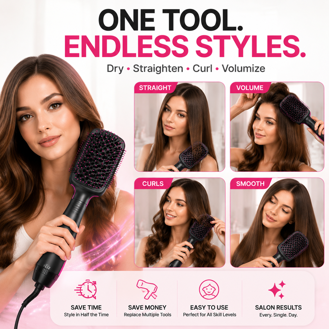 2-in-1 Hot Air Hair Styler Brush – Salon Blowout Volume & Frizz Control Tool