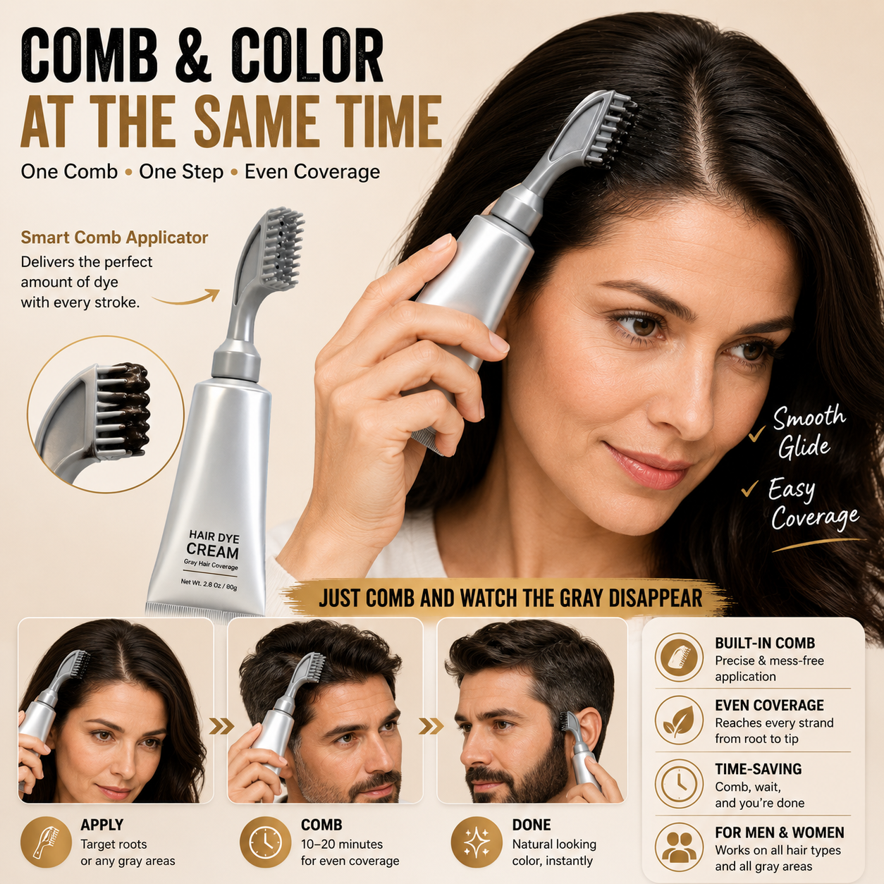 🔥 Limited Time Offer | Instant Gray Coverage Hair Dye Comb for Men & Women