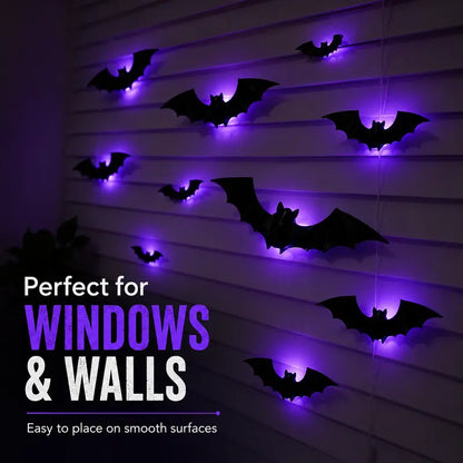 🦇2026 Hot Sale 3D LED Bat Wall Decorations – 12/24PCS Light-Up Halloween Decor for Walls, Windows & Parties
