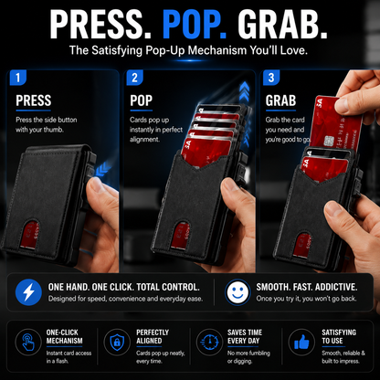 🔐 RFID Blocking Minimalist Pop-Up Wallet | One-Second Card Eject Design & Ultra Slim Pocket Wallet🔥