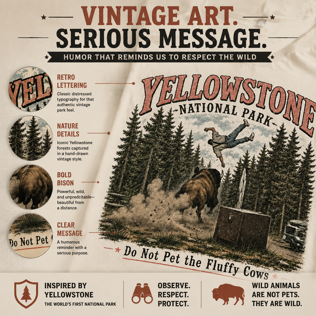 🌲Yellowstone Do Not Pet The Fluffy Cows Vintage Graphic T-Shirt