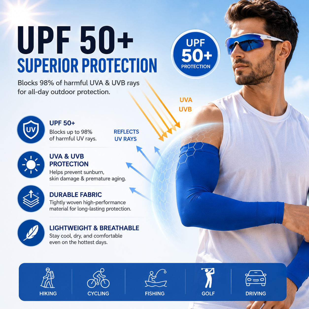 🔥 49% OFF | ☀️ UPF 50+ Cooling Sun Sleeves – Stay Cool & Protected Outdoors
