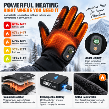 🔥 Rechargeable Heated Winter Gloves – Adjustable Warmth, Touchscreen & Outdoor Grip