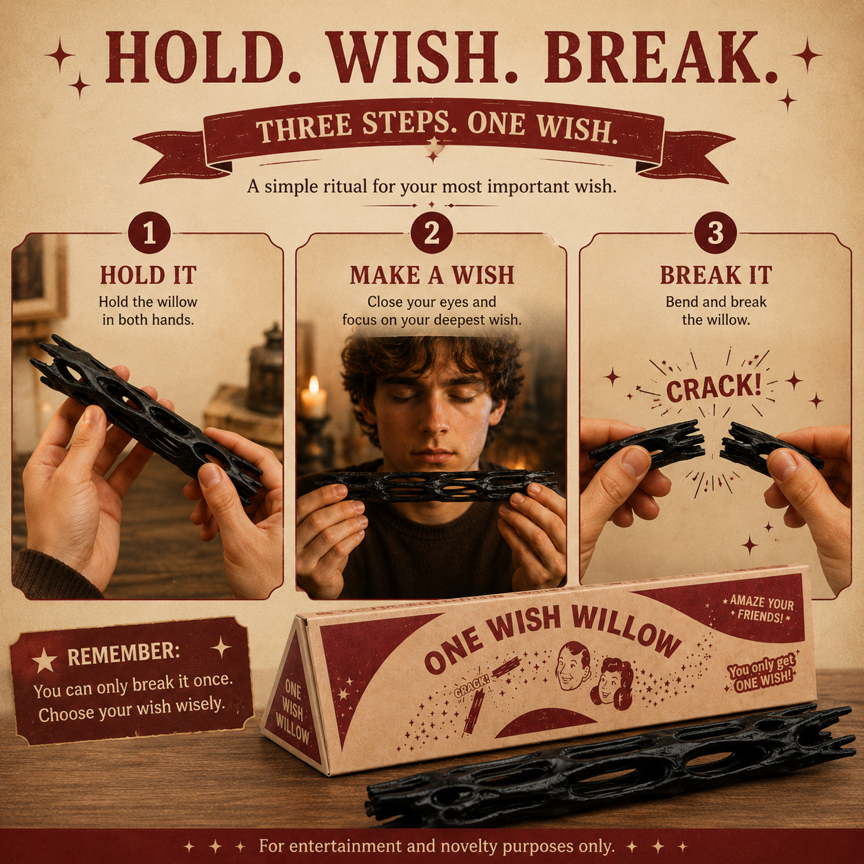 ✨ One Wish Willow – Breakable Mystery Wish Prop With Retro Gift Box