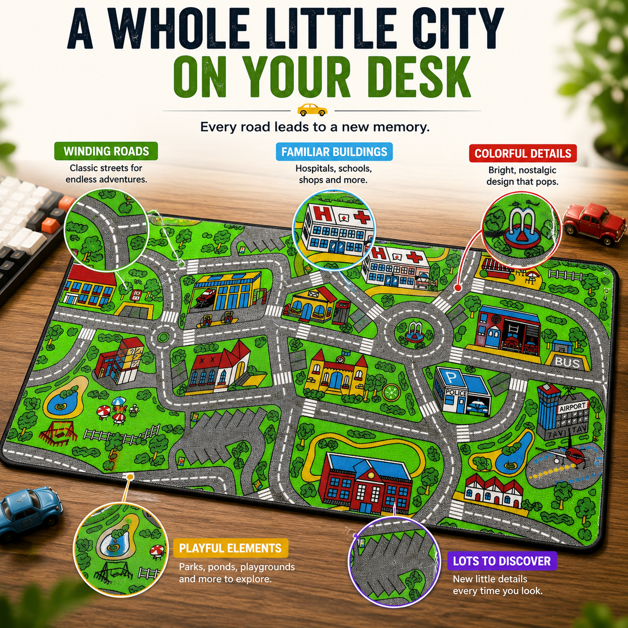 🛣️ Nostalgic Road Map Desk Mat – Retro City Mouse Pad