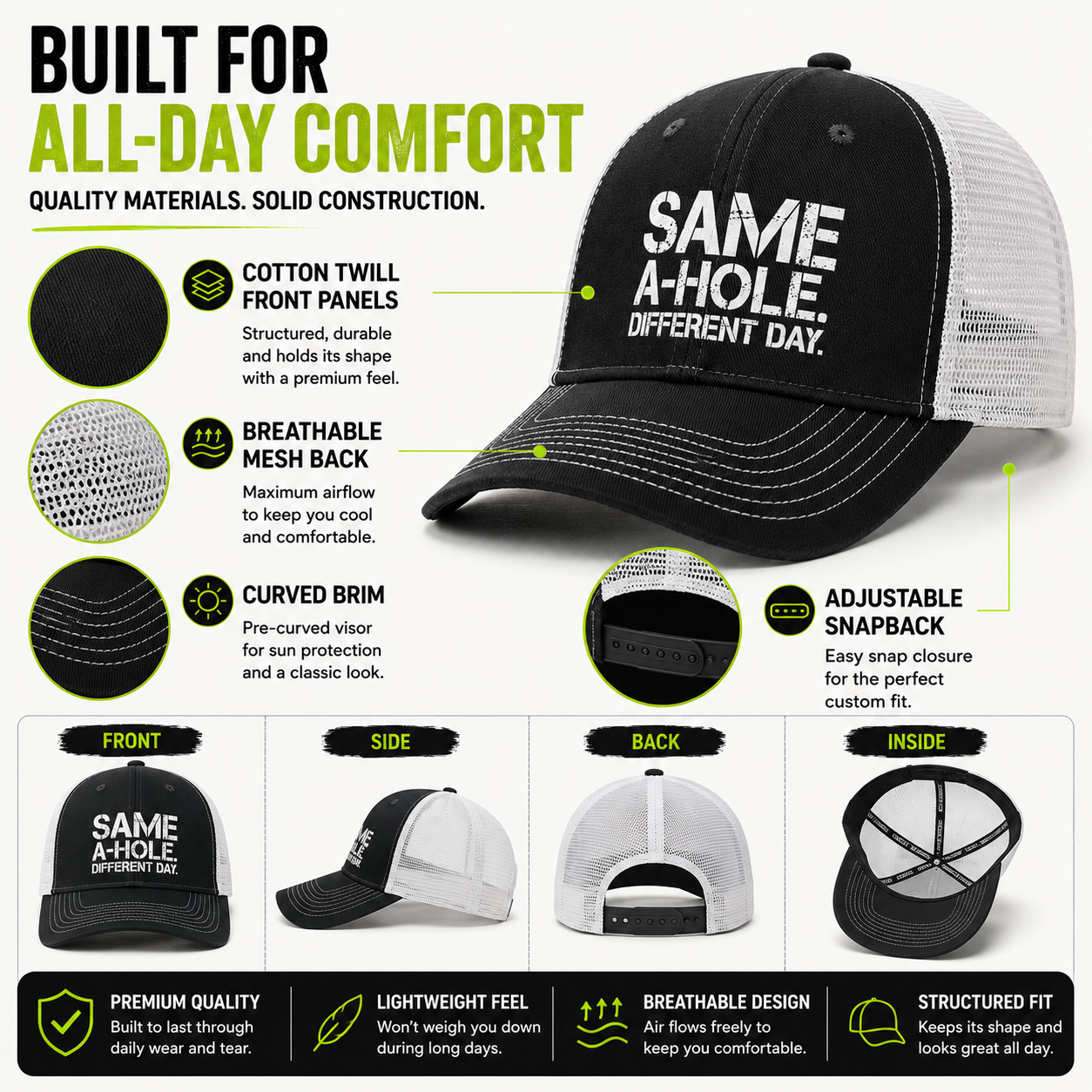 🧢 Same A-Hole Different Day Trucker Hat | Funny Adjustable Snapback Gift