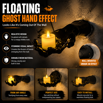 🔥 FLASH SALE 50% OFF – Ghost Hand LED Candle Holder Set – Spooky Gothic Halloween Decor