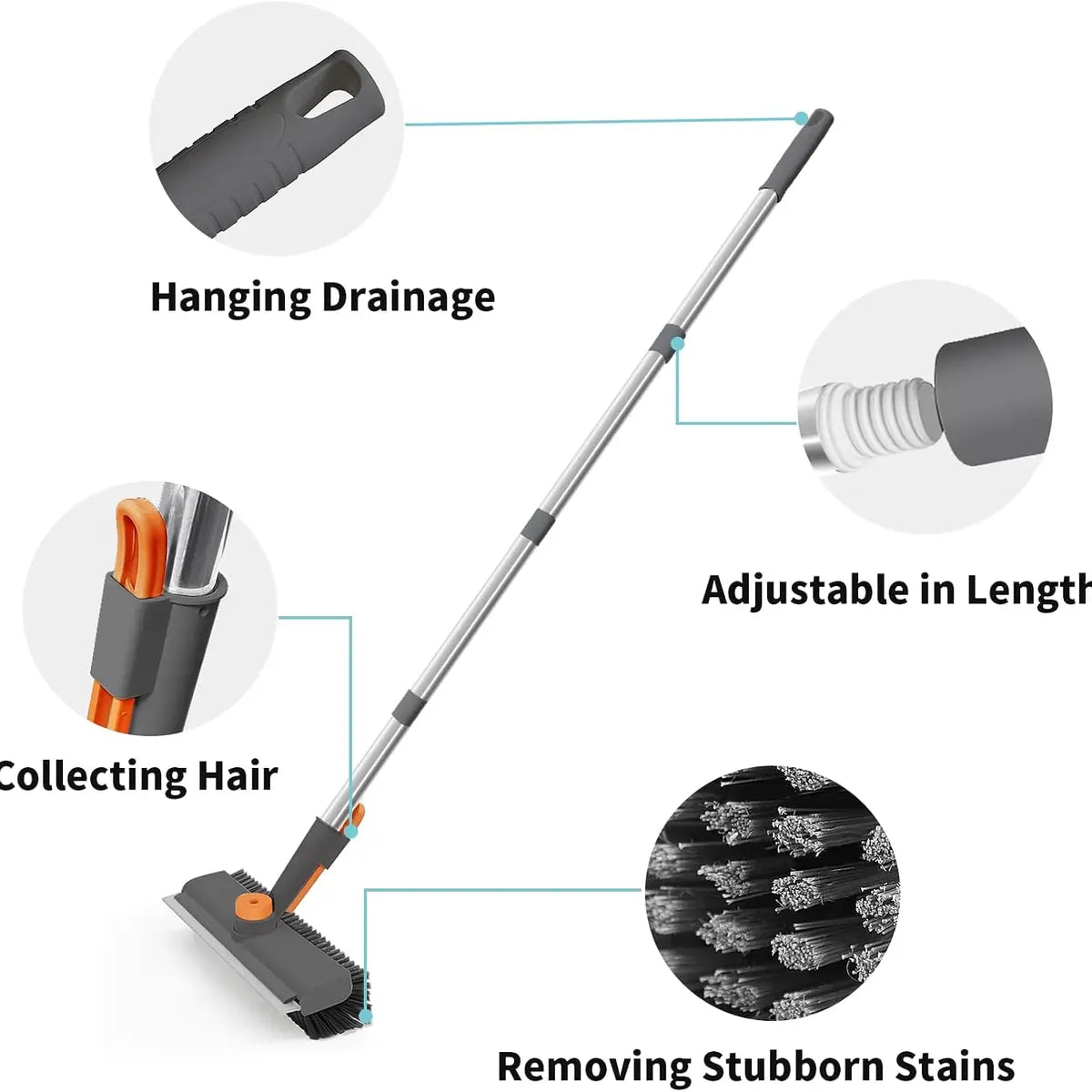3-in-1 Floor Scrub Brush with Long Handle – Heavy Duty Bathroom & Floor Cleaner