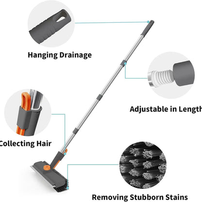 3-in-1 Floor Scrub Brush with Long Handle – Heavy Duty Bathroom & Floor Cleaner