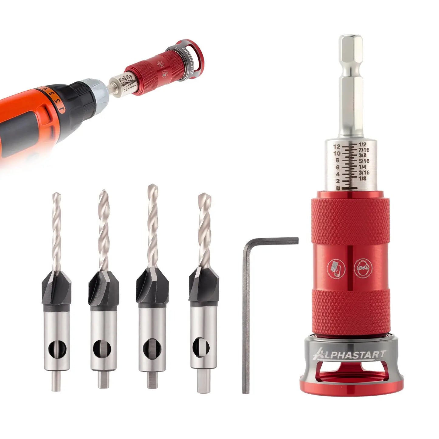 ALPHASTART 4PCS HCS (High Carbon Steel) 4-Blade Countersink Drill Bit Set