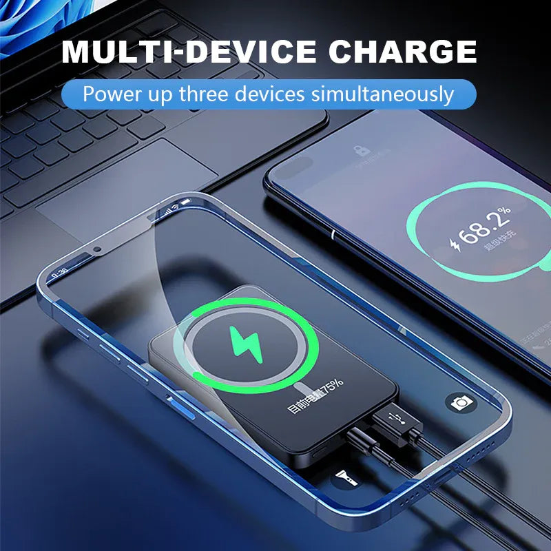 Magnetic power bank connected to multiple compatible devices
