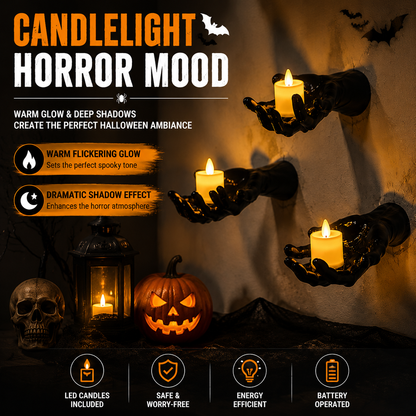 🔥 FLASH SALE 50% OFF – Ghost Hand LED Candle Holder Set – Spooky Gothic Halloween Decor