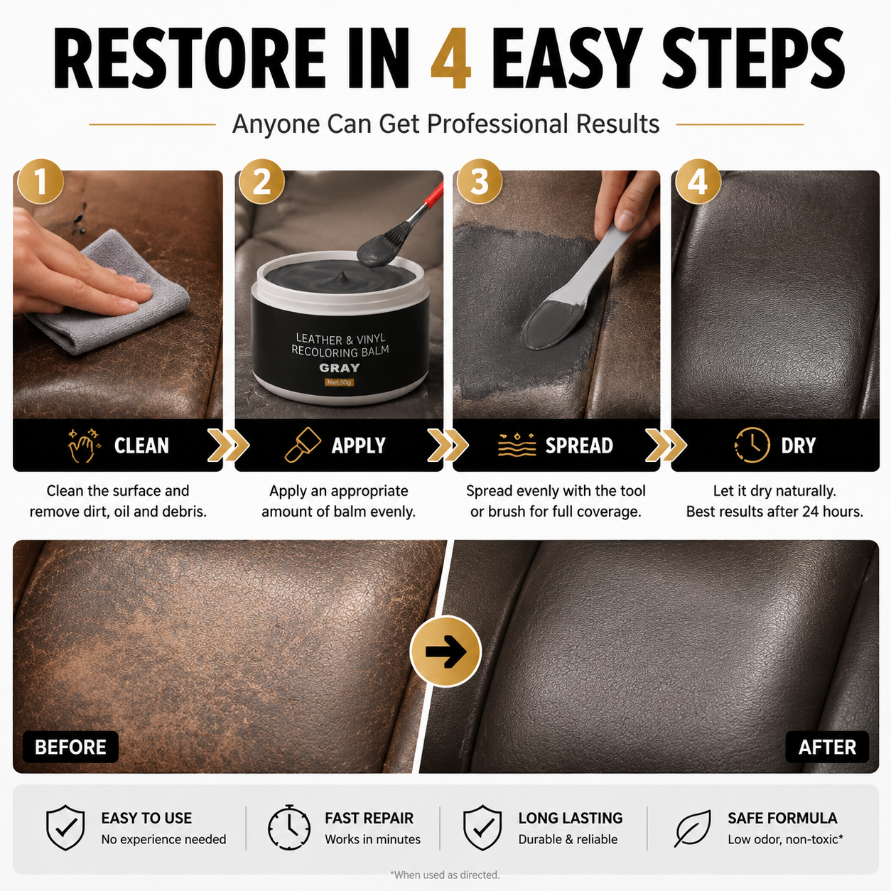✨Leather & Vinyl Recoloring Balm Kit – Restore Faded Seats, Sofas & Shoes