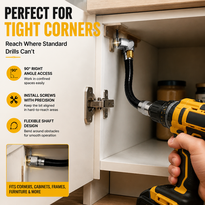 Flexible 90° Right Angle Drill Attachment – Tight Space Driver Adapter