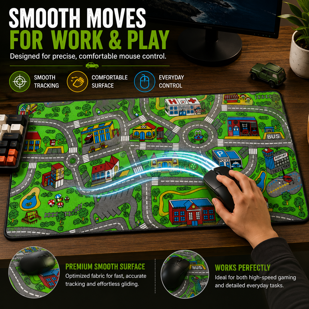 🛣️ Nostalgic Road Map Desk Mat – Retro City Mouse Pad