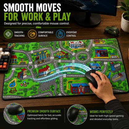 🛣️ Nostalgic Road Map Desk Mat – Retro City Mouse Pad